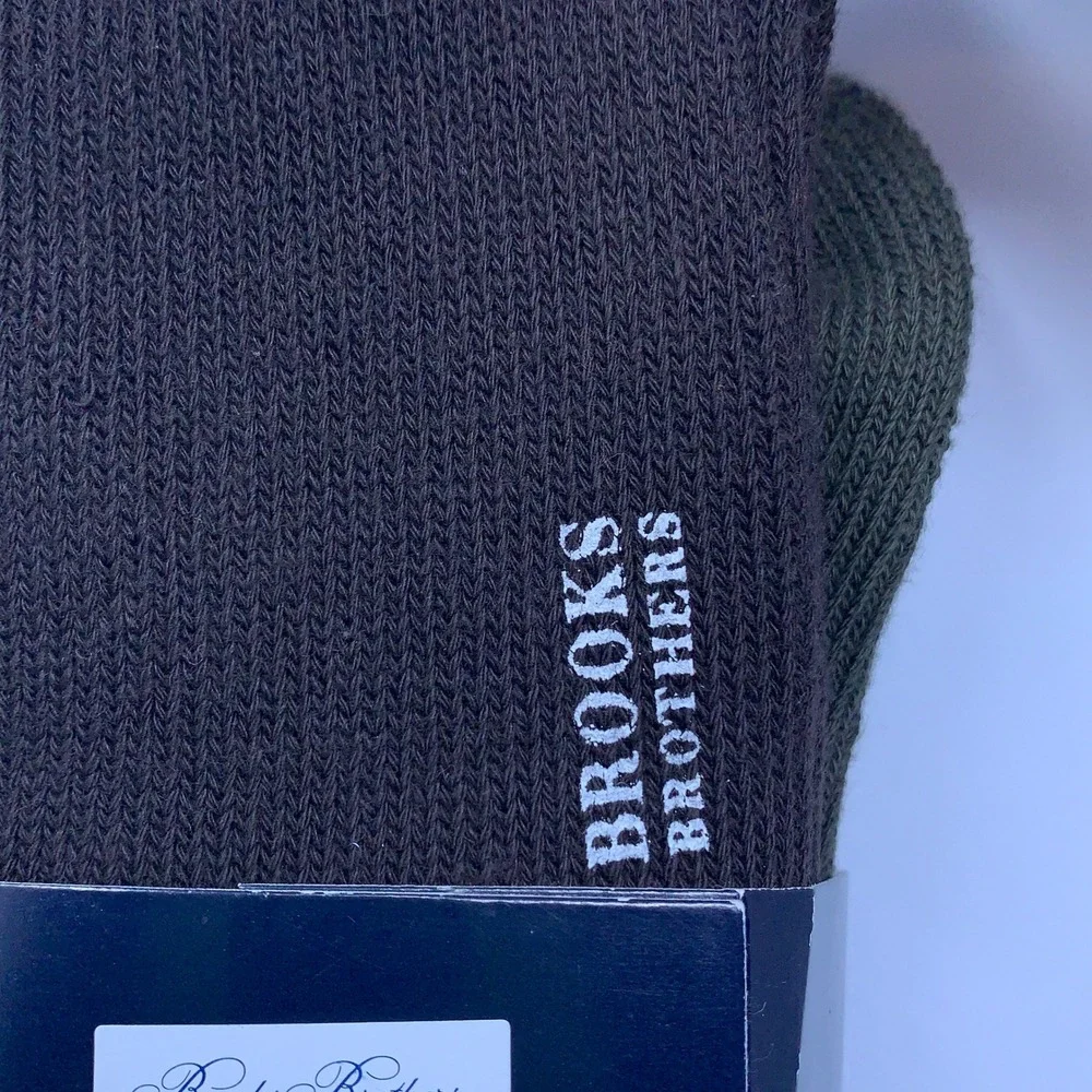 Brooks Brothers Mens One Size Brown Green Ribbed Cotton Blend Dress Socks 2-Pack